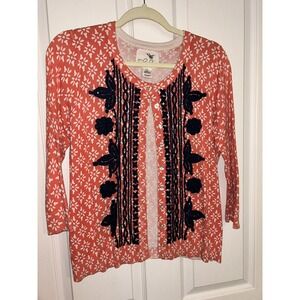 Tabitha‎ Sweater Women's size M 3/4 Sleeves And Button Down The Front Appliqué
